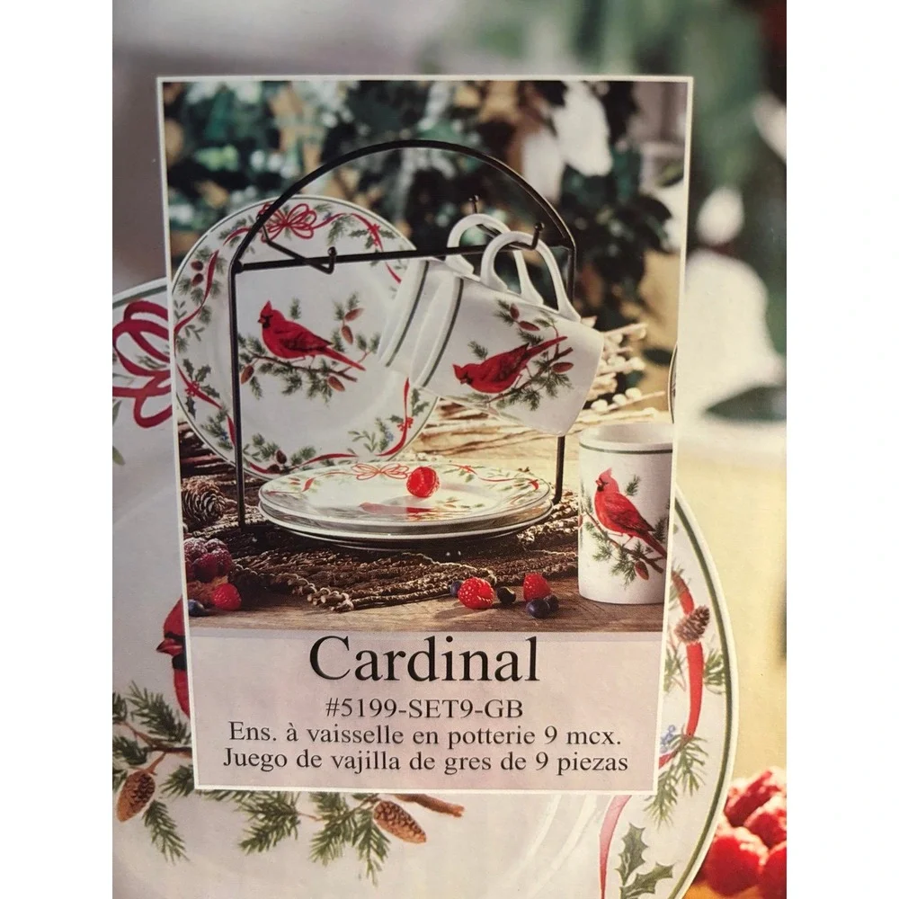 Christmas American Atelier At Home 9 pc. Stoneware Coffee Set Cardinal Bird NIB